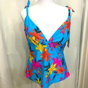 SO Blue and Pink Tie Front Camisole Sleeveless Top